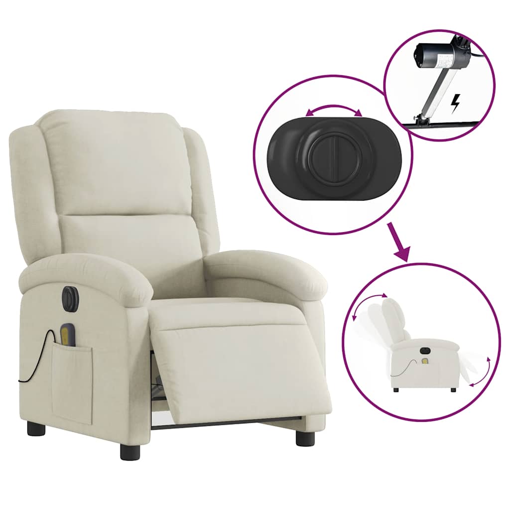 Fauteuil inclinable de massage électrique crème velours - XIOS