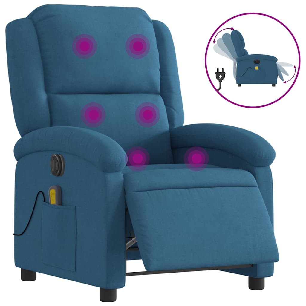 Fauteuil inclinable de massage électrique bleu velours - XIOS