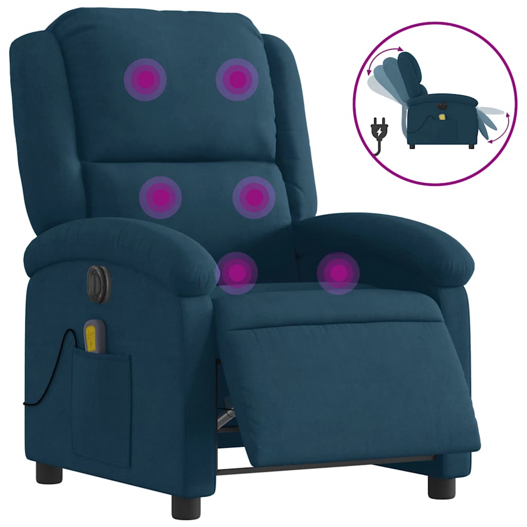 Fauteuil inclinable de massage électrique bleu velours - XIOS