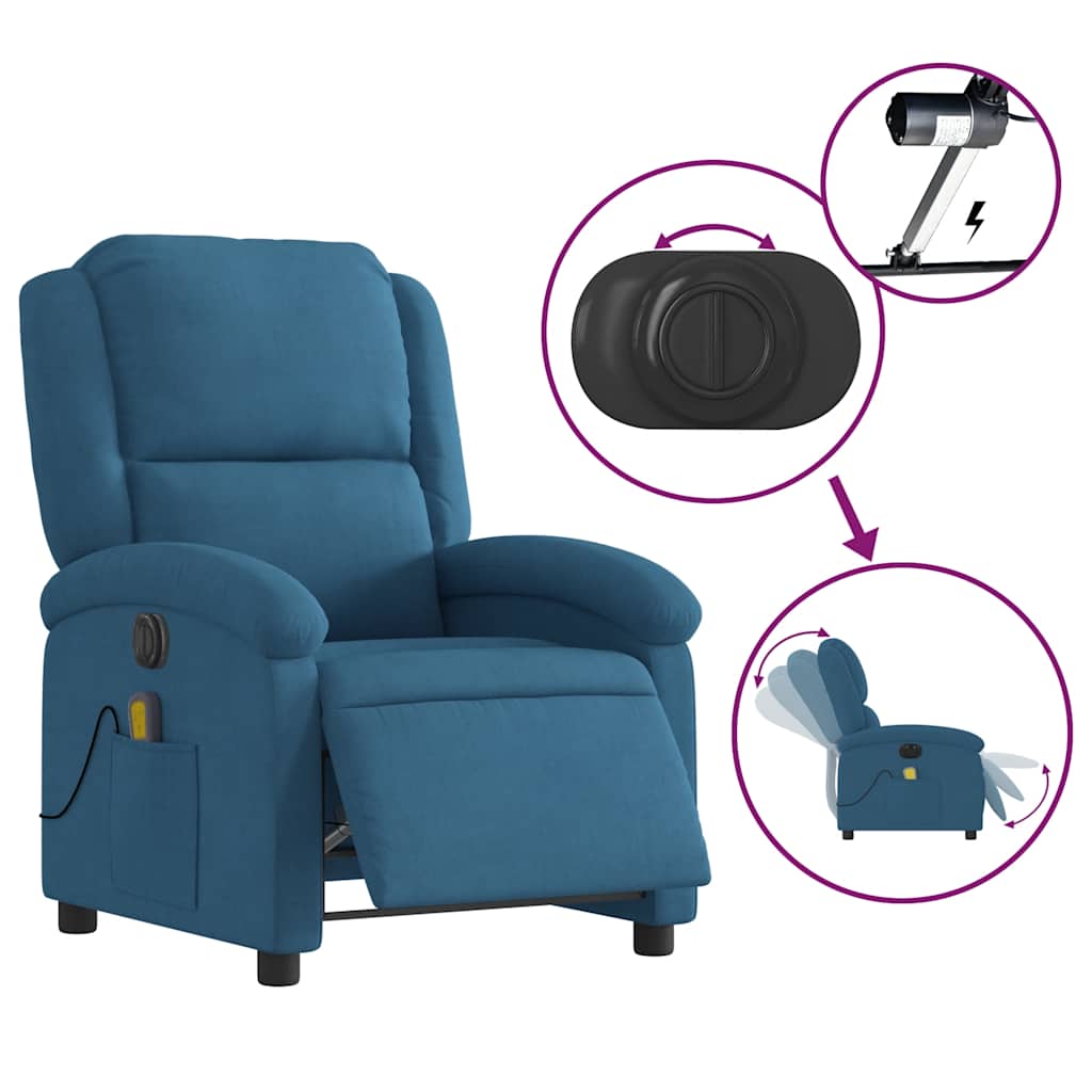 Fauteuil inclinable de massage électrique bleu velours - XIOS