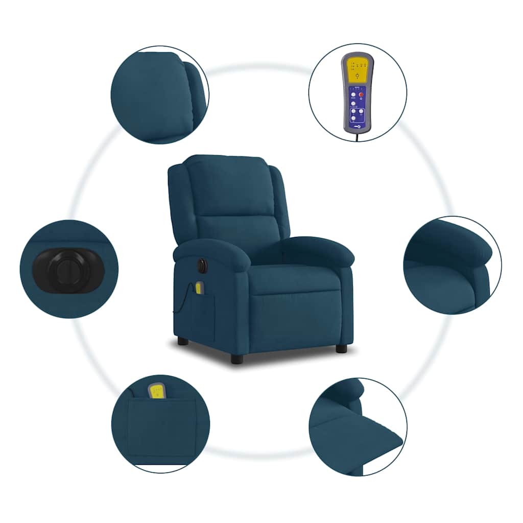 Fauteuil inclinable de massage électrique bleu velours - XIOS