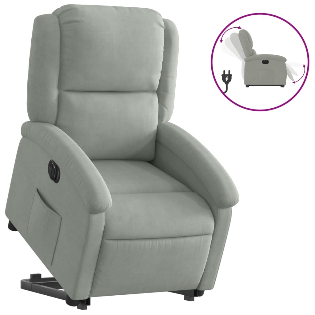 Fauteuil inclinable électrique gris clair velours - XIOS