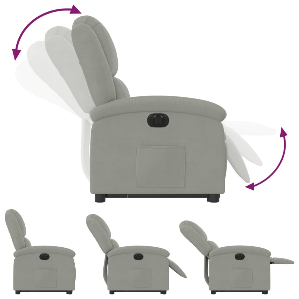 Fauteuil inclinable électrique gris clair velours