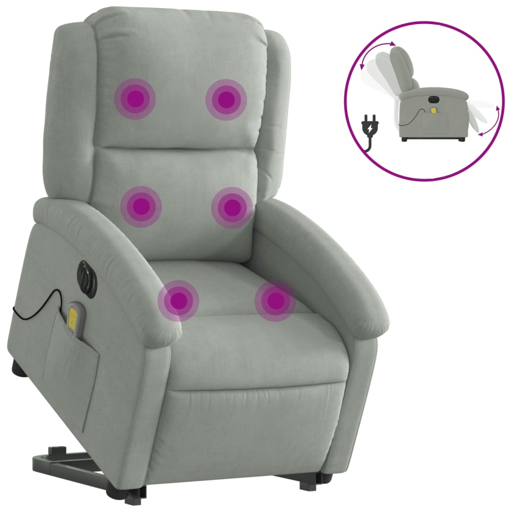 Fauteuil inclinable de massage électrique gris clair velours - XIOS