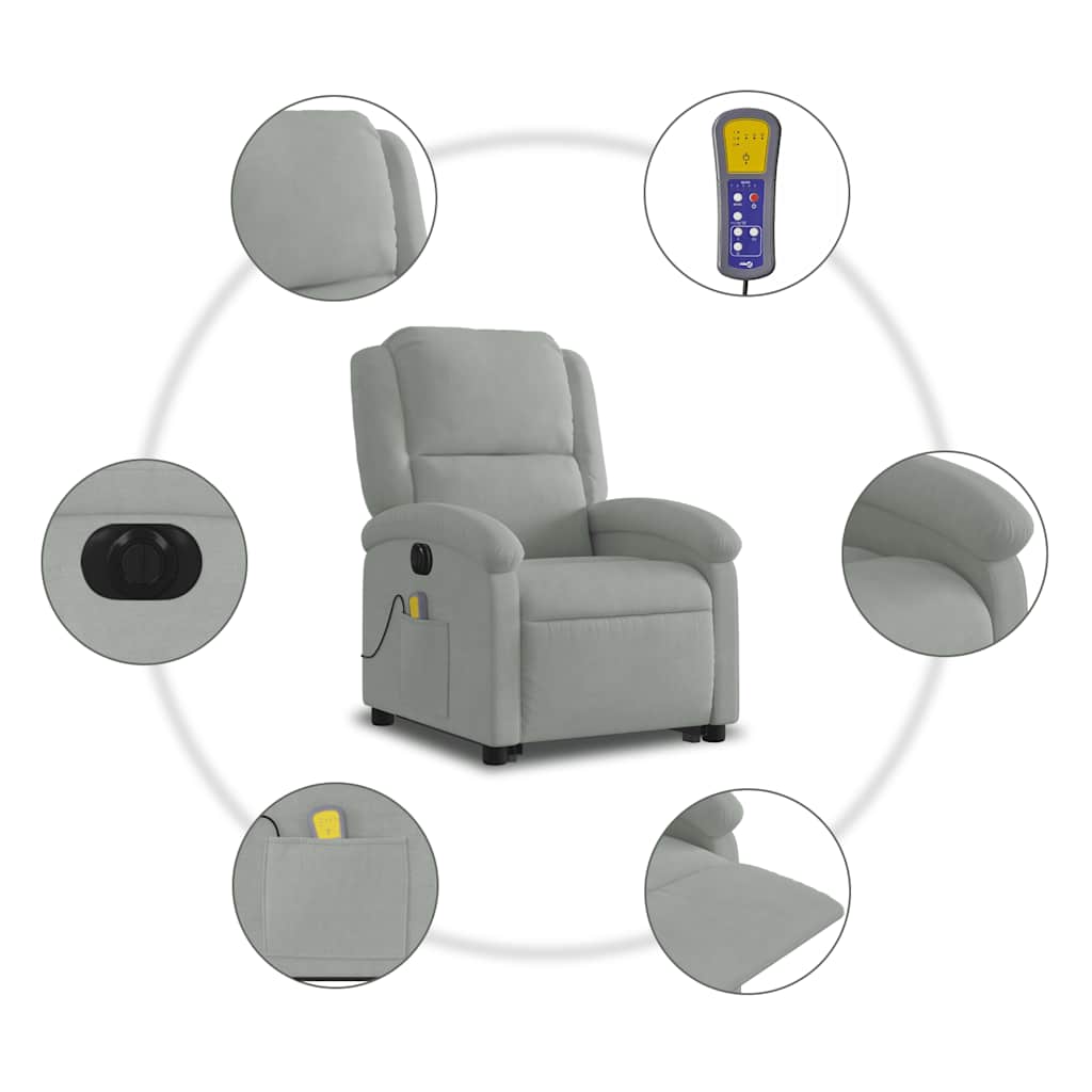 Fauteuil inclinable de massage électrique gris clair velours - XIOS