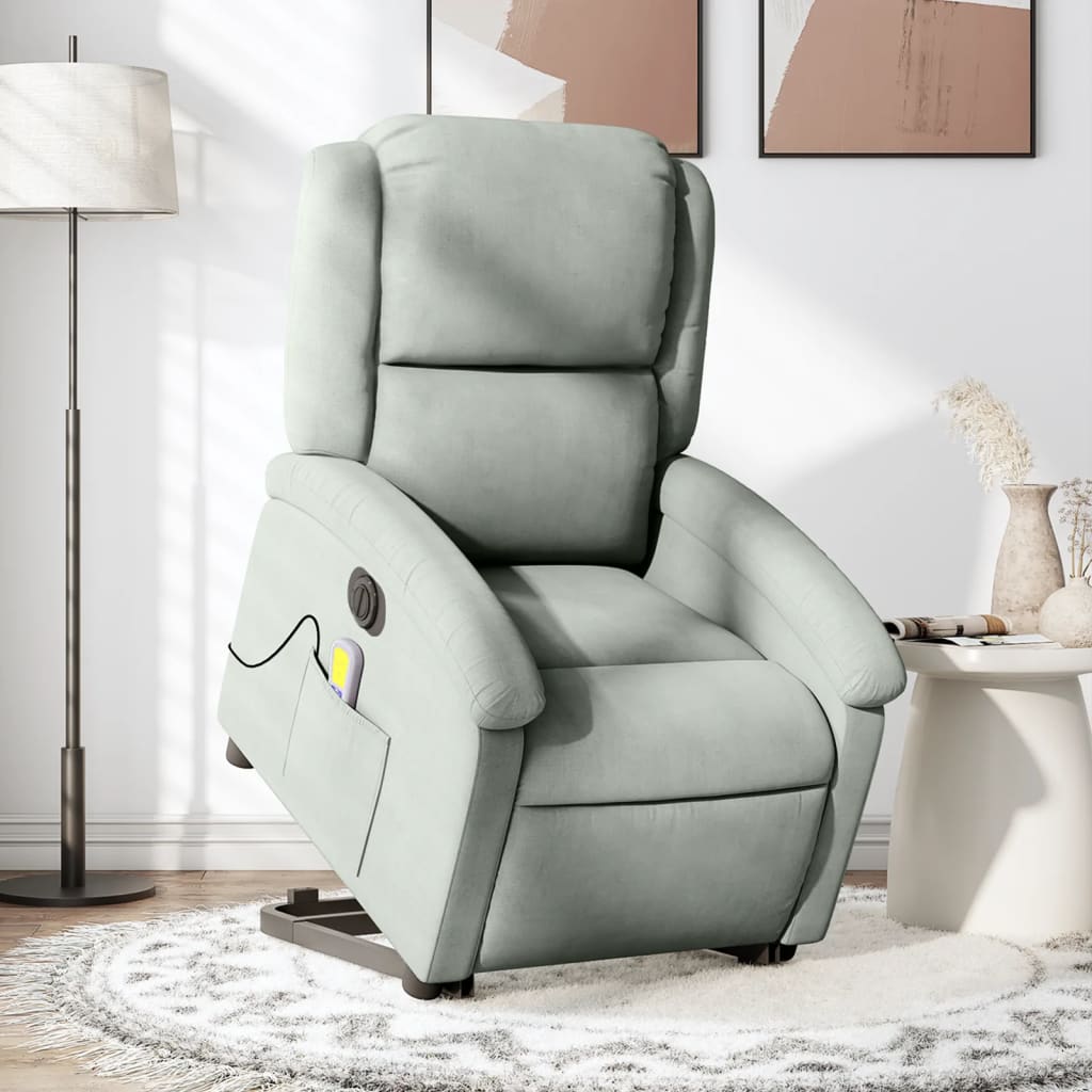 Fauteuil inclinable de massage électrique gris clair velours - XIOS