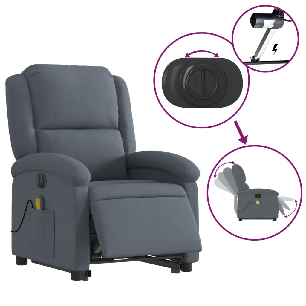 Fauteuil inclinable de massage électrique gris foncé velours - XIOS