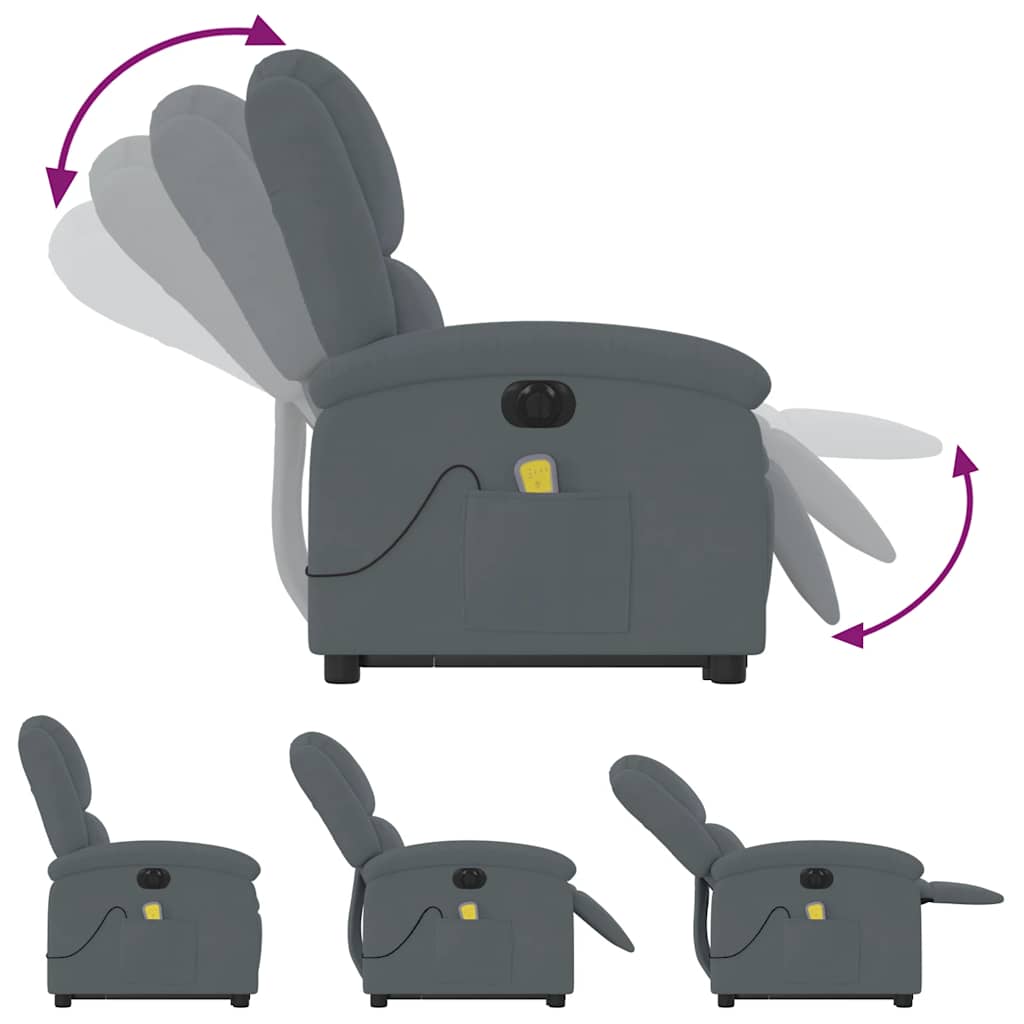 Fauteuil inclinable de massage électrique gris foncé velours - XIOS
