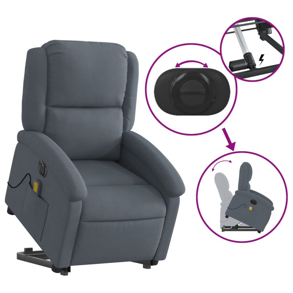 Fauteuil inclinable de massage électrique gris foncé velours - XIOS