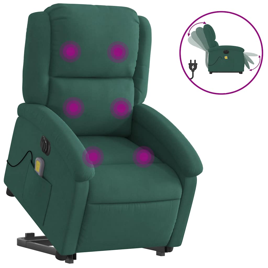 Fauteuil inclinable de massage électrique vert foncé velours - XIOS