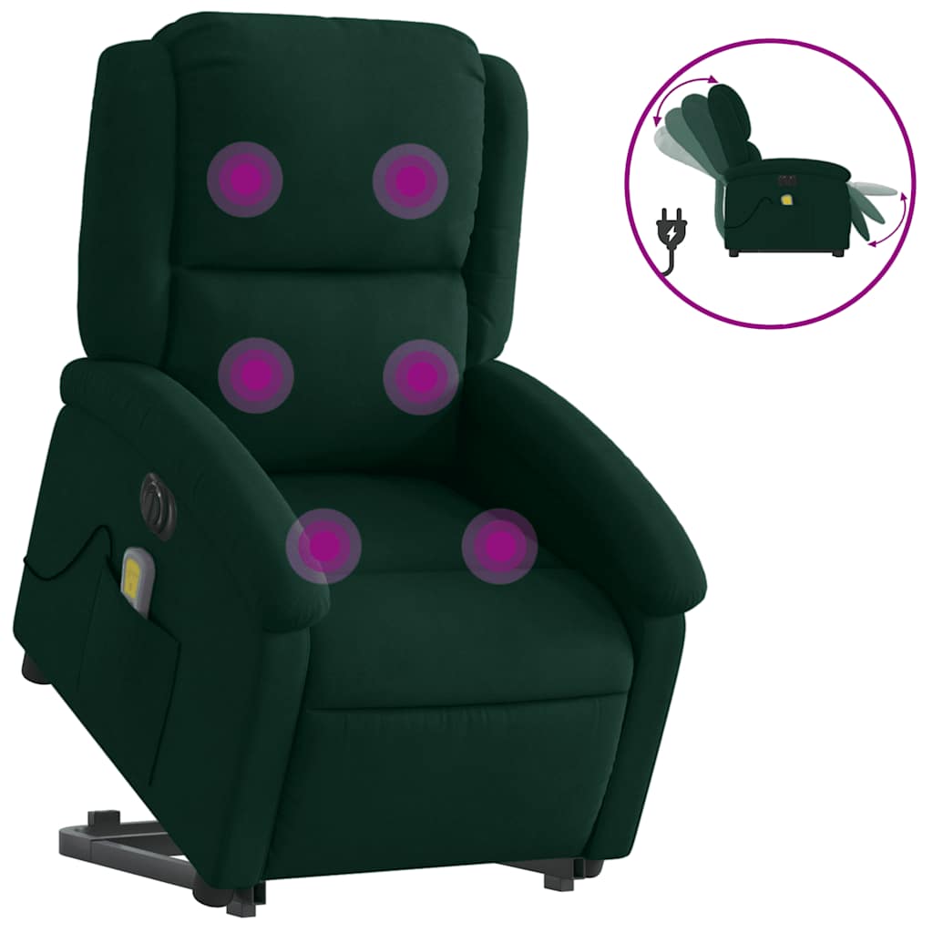 Fauteuil inclinable de massage électrique vert foncé velours - XIOS