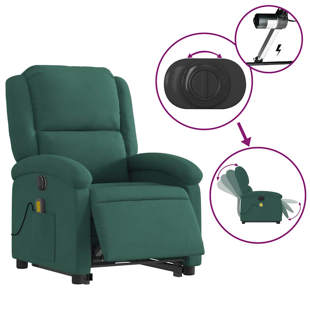Fauteuil inclinable de massage électrique vert foncé velours - XIOS