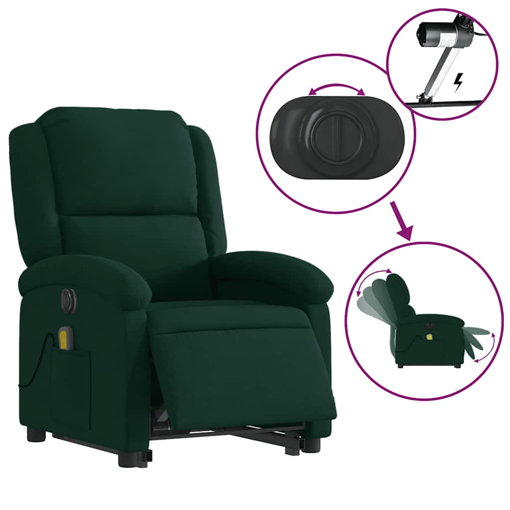 Fauteuil inclinable de massage électrique vert foncé velours