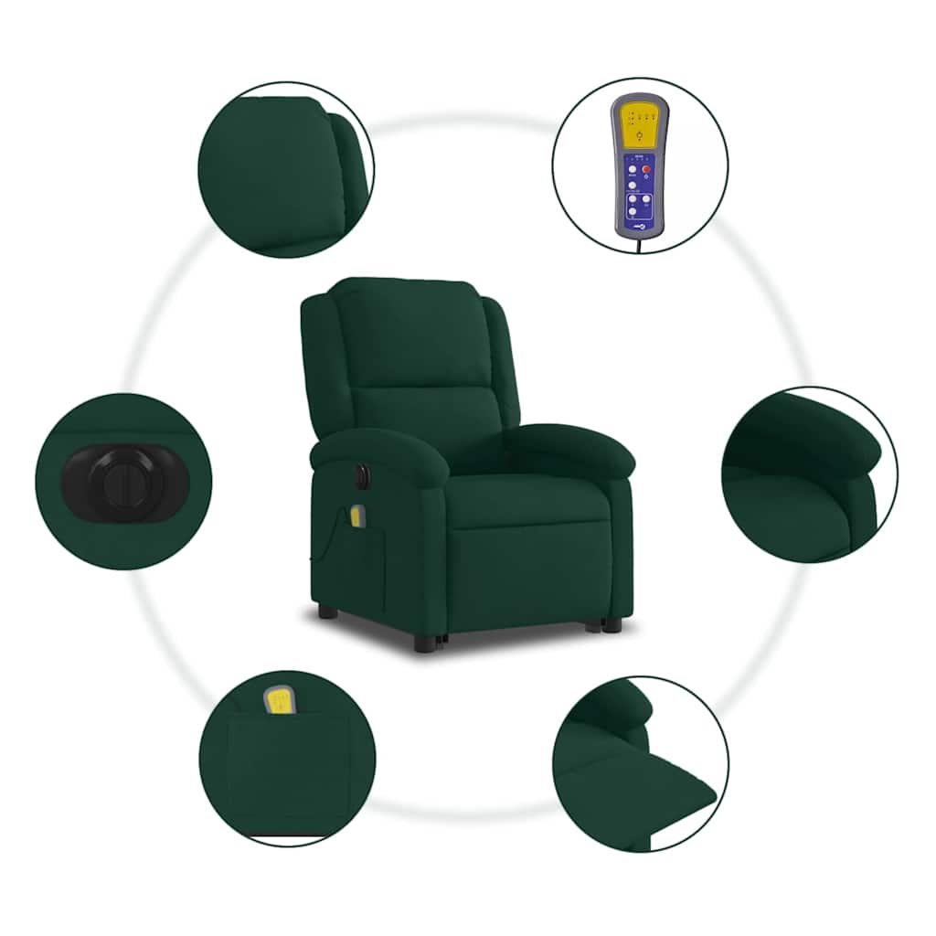 Fauteuil inclinable de massage électrique vert foncé velours - XIOS