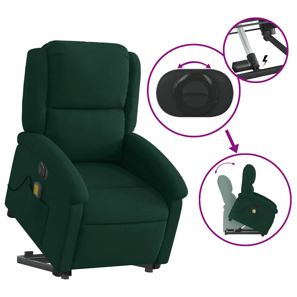 Fauteuil inclinable de massage électrique vert foncé velours - XIOS