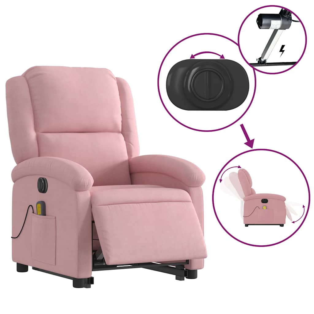 Fauteuil inclinable de massage électrique rose velours - XIOS