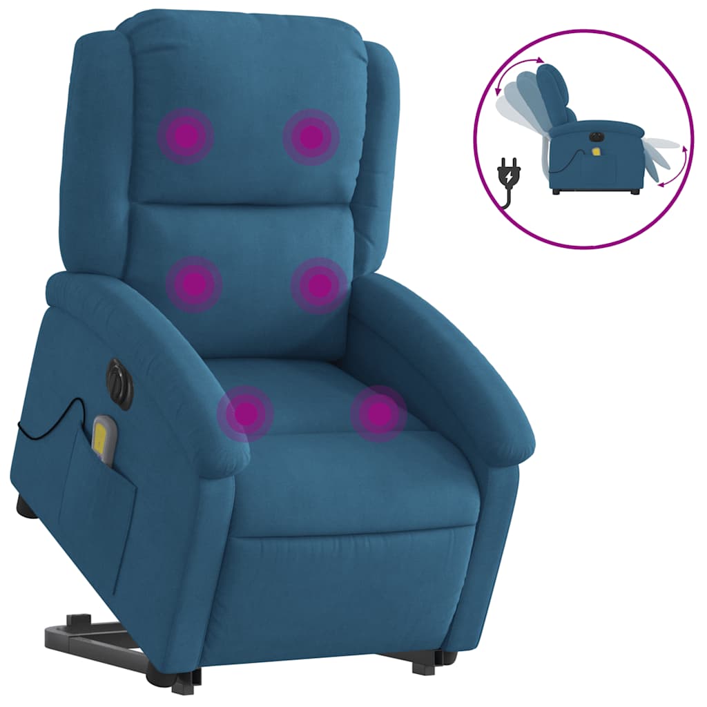 Fauteuil inclinable de massage électrique bleu velours - XIOS