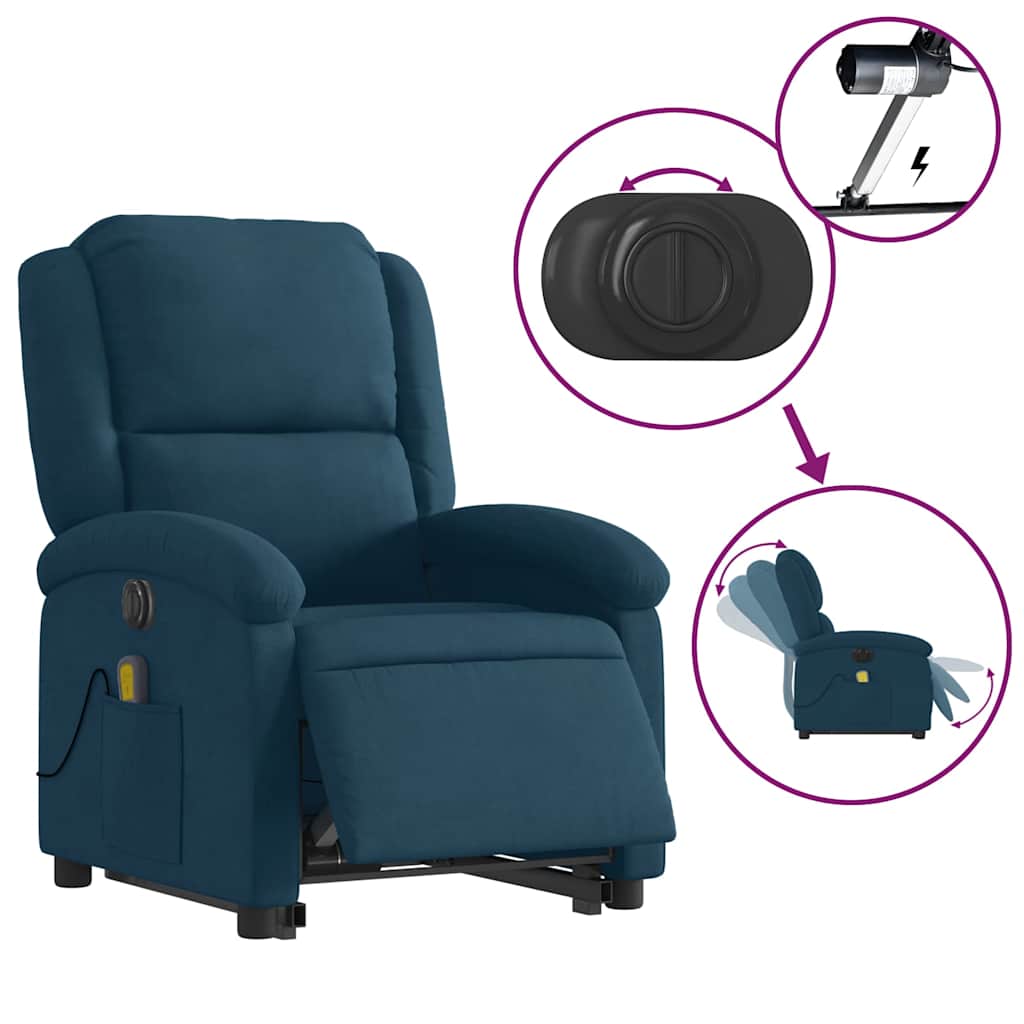 Fauteuil inclinable de massage électrique bleu velours - XIOS