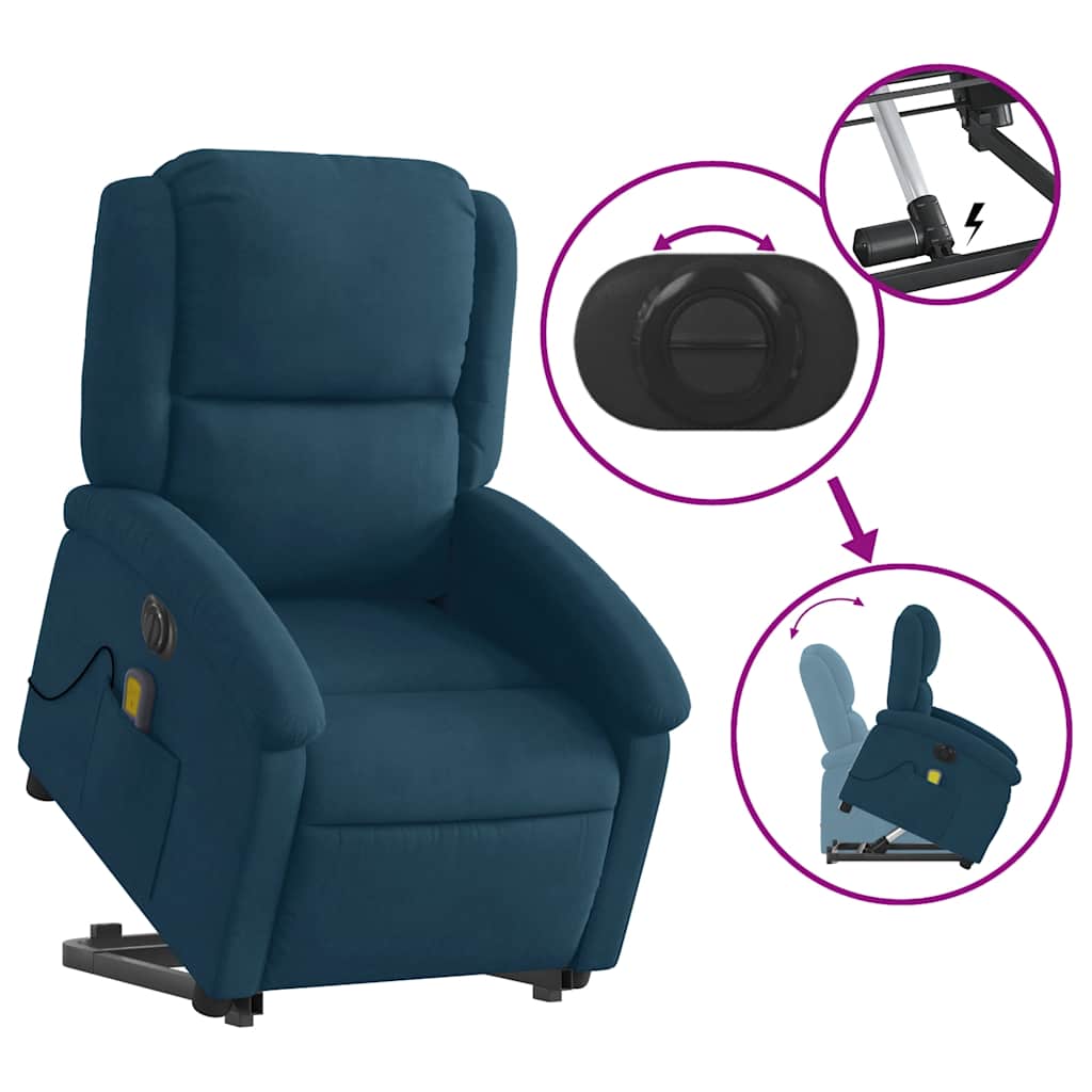 Fauteuil inclinable de massage électrique bleu velours - XIOS