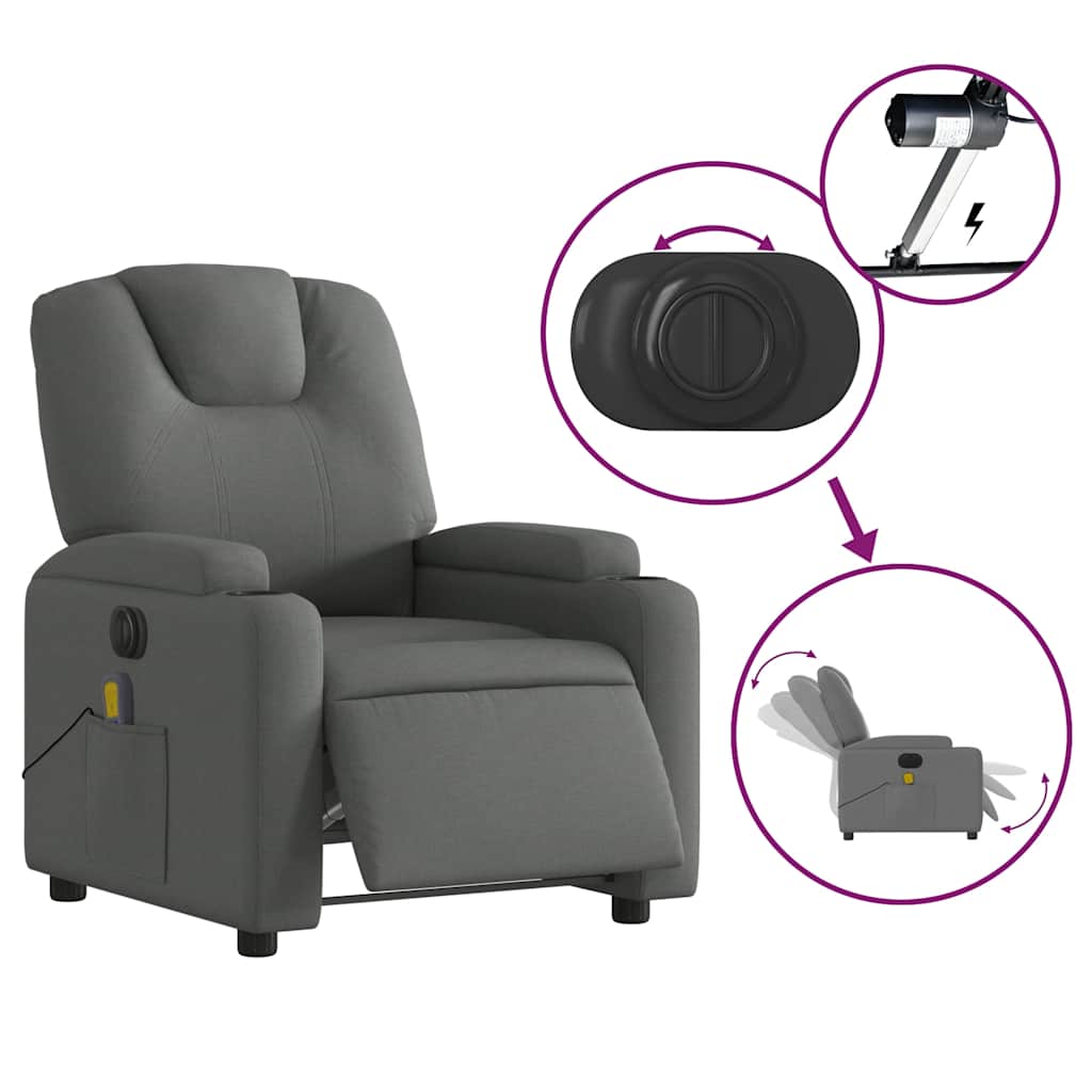 Fauteuil inclinable de massage électrique gris foncé tissu - XIOS
