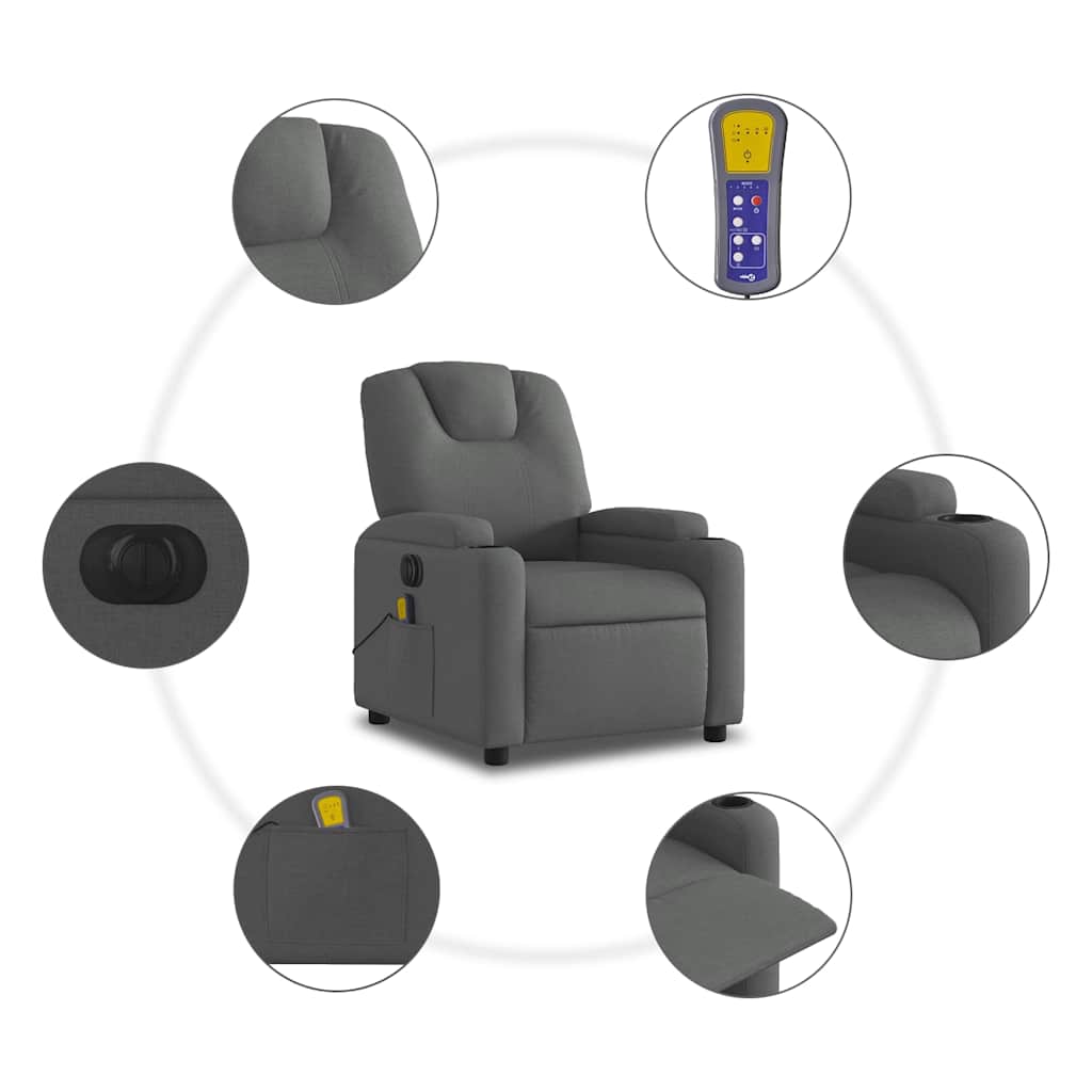 Fauteuil inclinable de massage électrique gris foncé tissu - XIOS