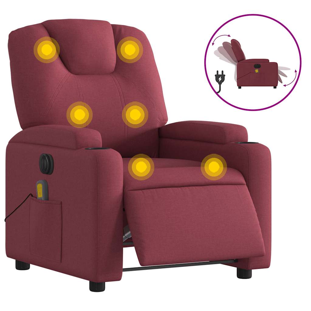 Fauteuil de massage inclinable électrique Rouge bordeaux Tissu - XIOS