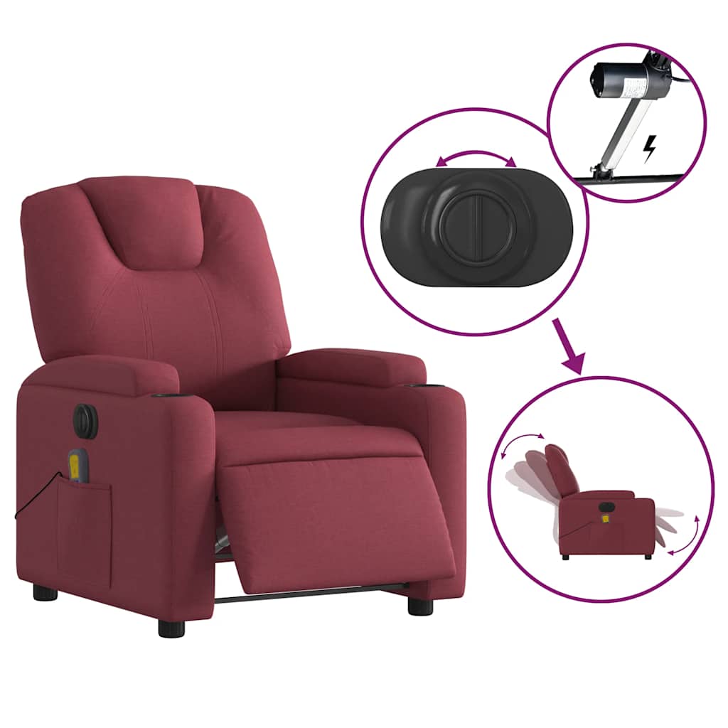 Fauteuil de massage inclinable électrique Rouge bordeaux Tissu - XIOS