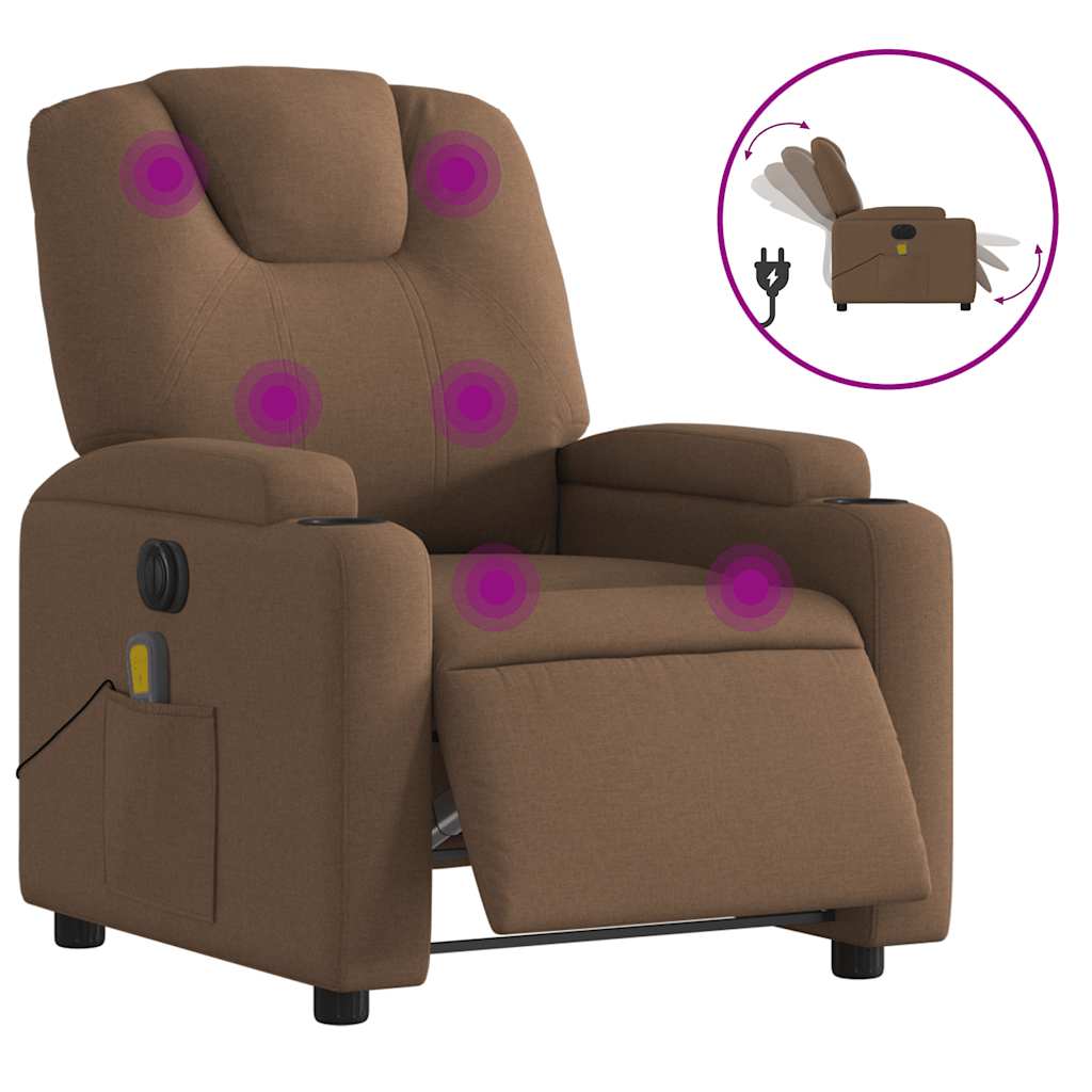 Fauteuil inclinable de massage électrique marron tissu - XIOS