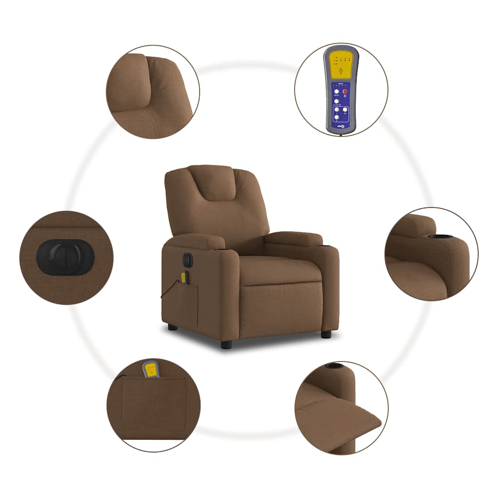 Fauteuil inclinable de massage électrique marron tissu - XIOS