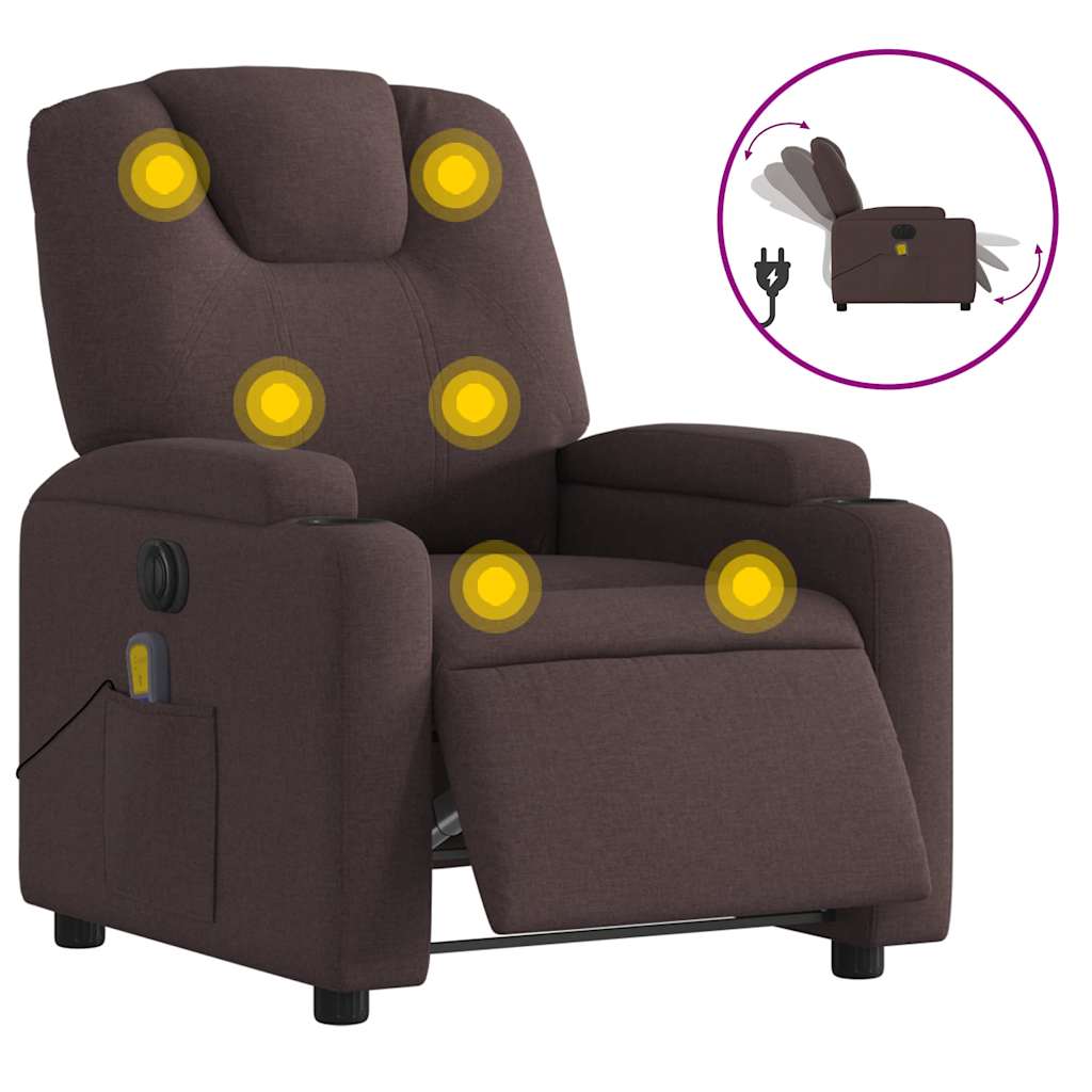 Fauteuil de massage inclinable électrique Marron foncé Tissu - XIOS