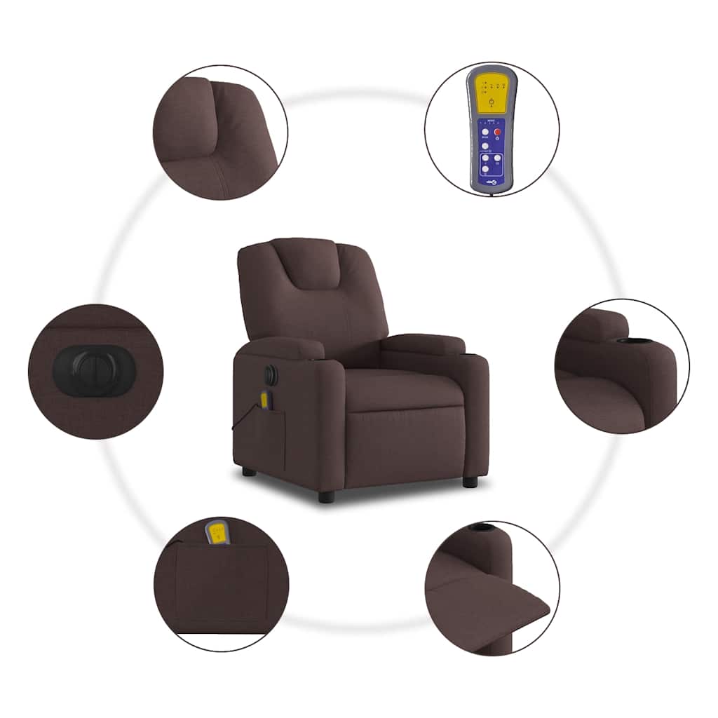 Fauteuil de massage inclinable électrique Marron foncé Tissu - XIOS