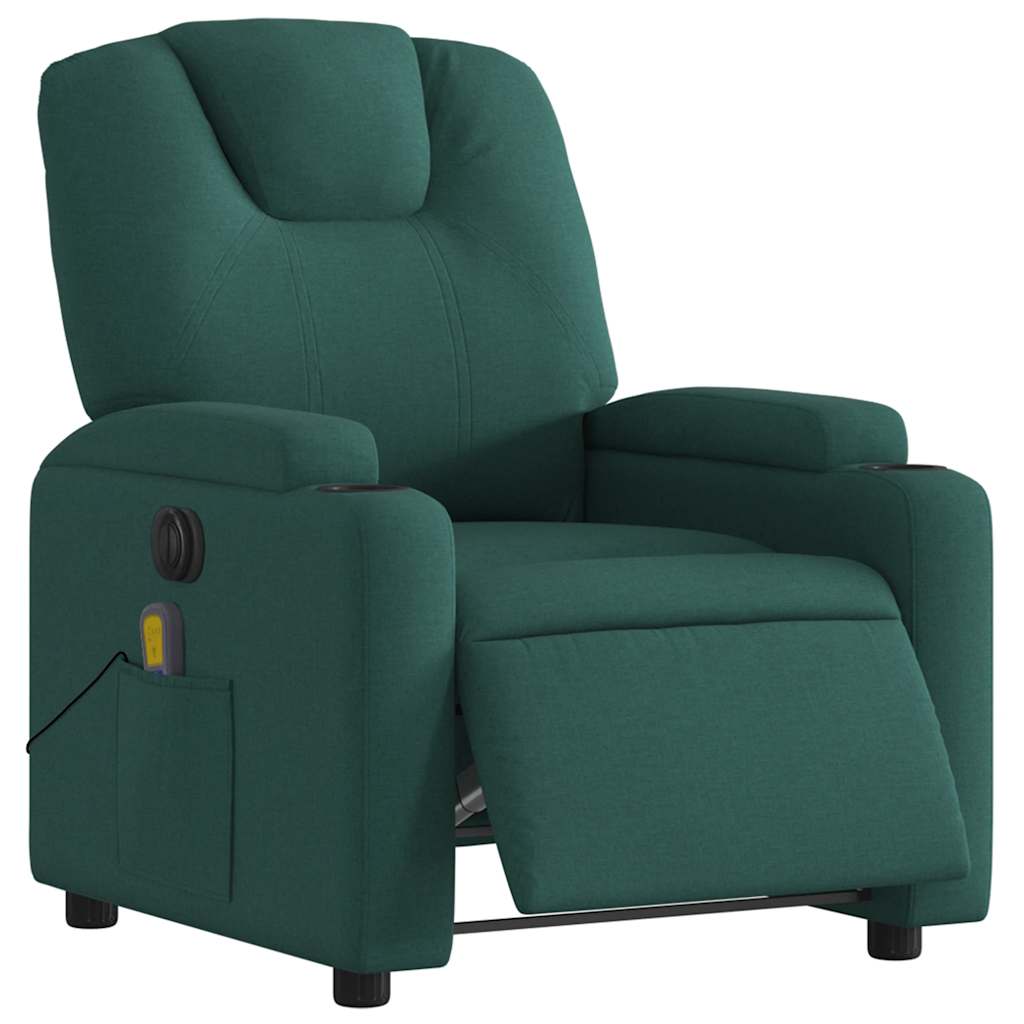 Fauteuil de massage inclinable électrique Vert foncé Tissu