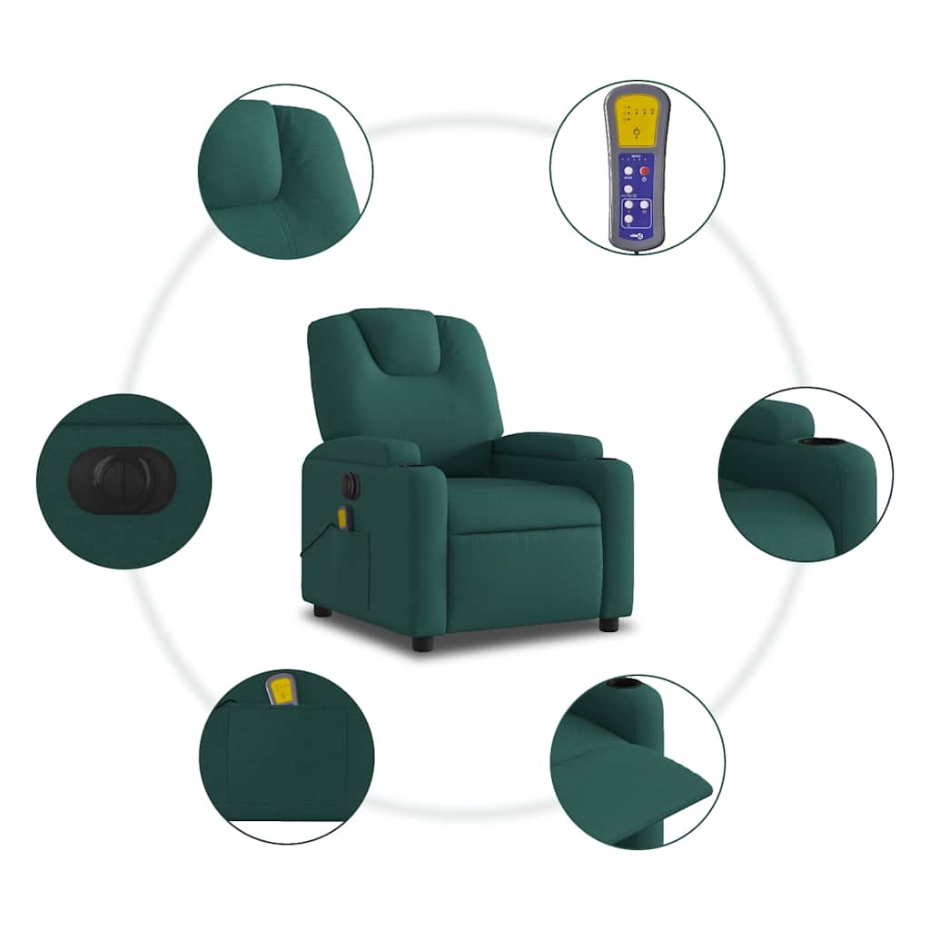 Fauteuil de massage inclinable électrique Vert foncé Tissu