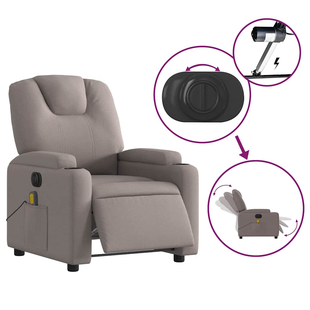 Fauteuil de massage inclinable électrique Taupe Tissu - XIOS