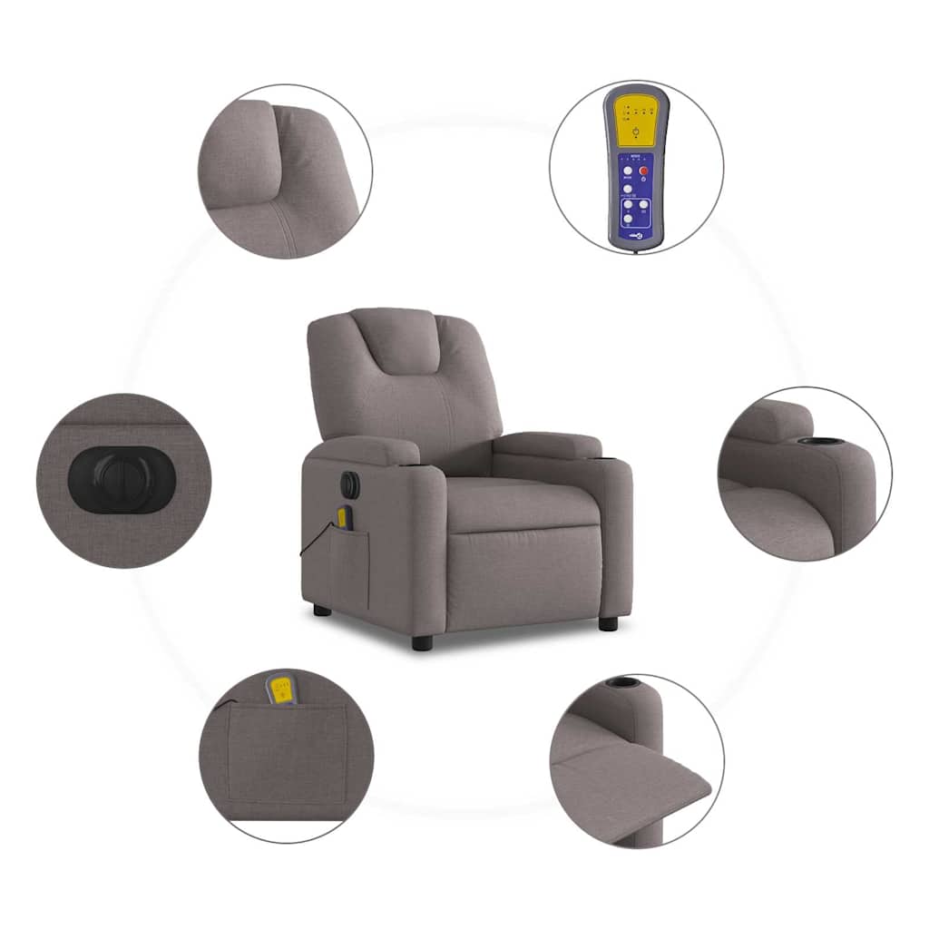 Fauteuil de massage inclinable électrique Taupe Tissu - XIOS