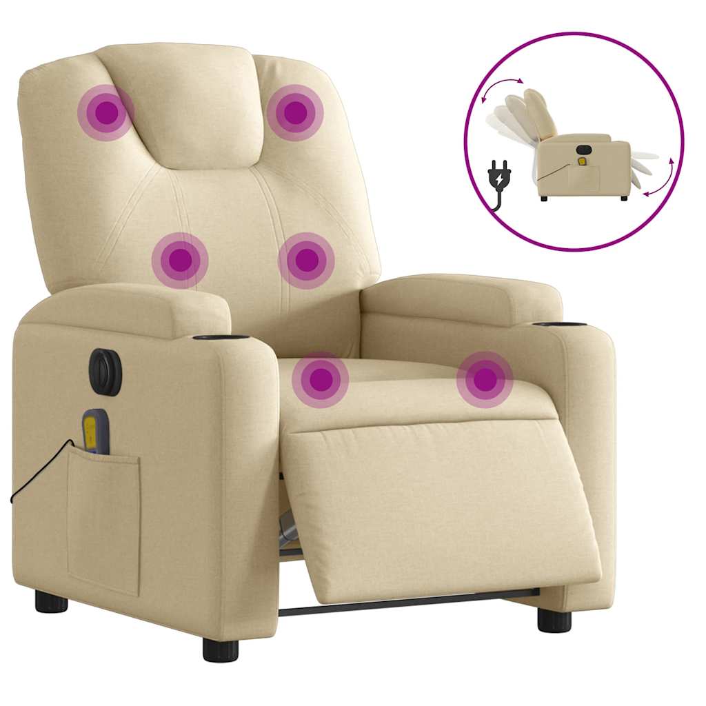 Fauteuil inclinable de massage électrique crème tissu - XIOS