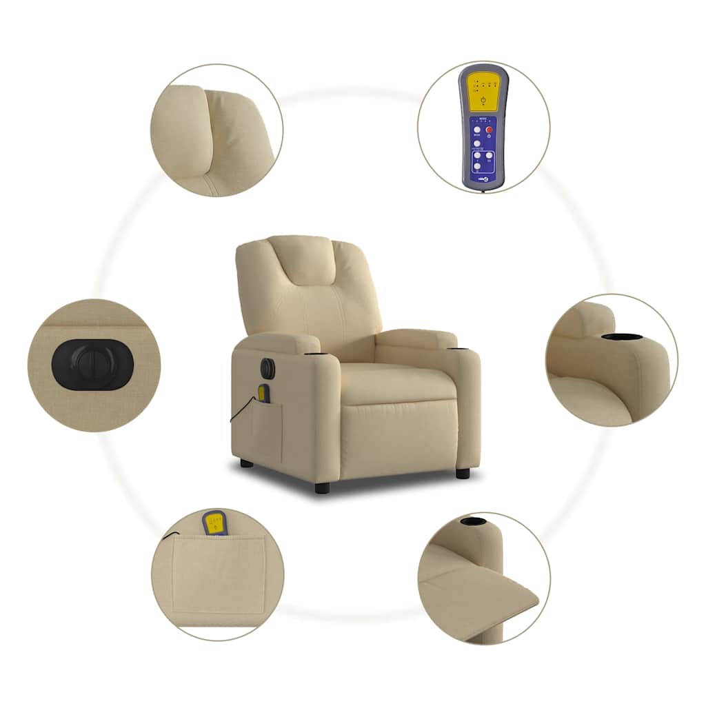 Fauteuil inclinable de massage électrique crème tissu - XIOS