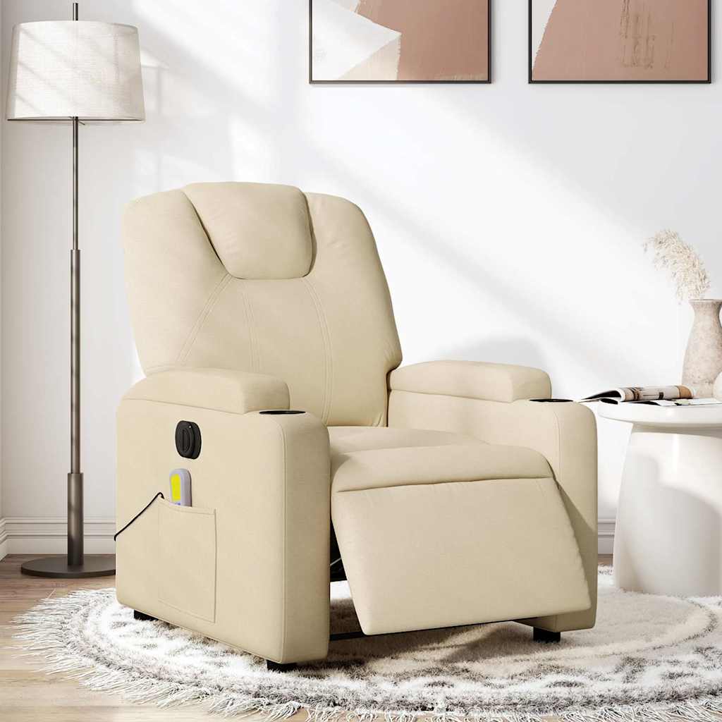 Fauteuil inclinable de massage électrique crème tissu - XIOS
