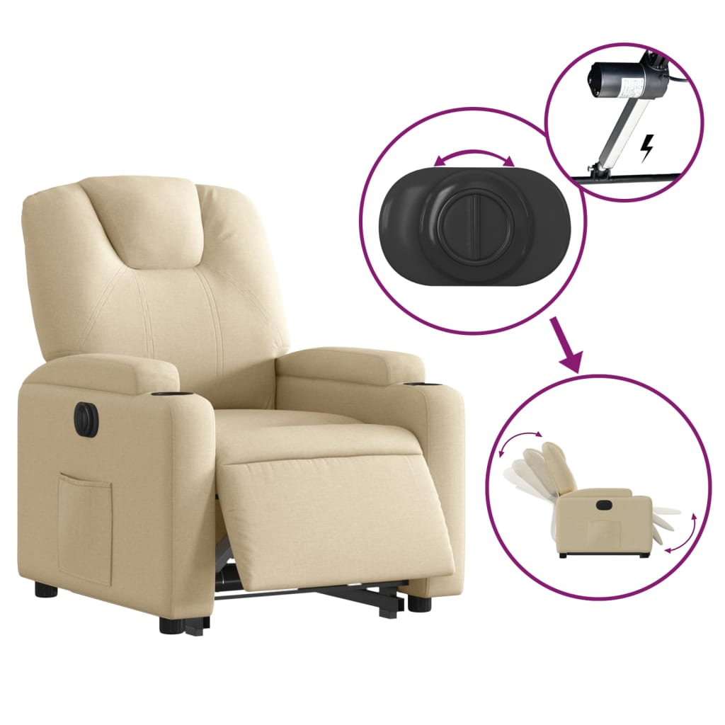 Fauteuil inclinable électrique crème tissu