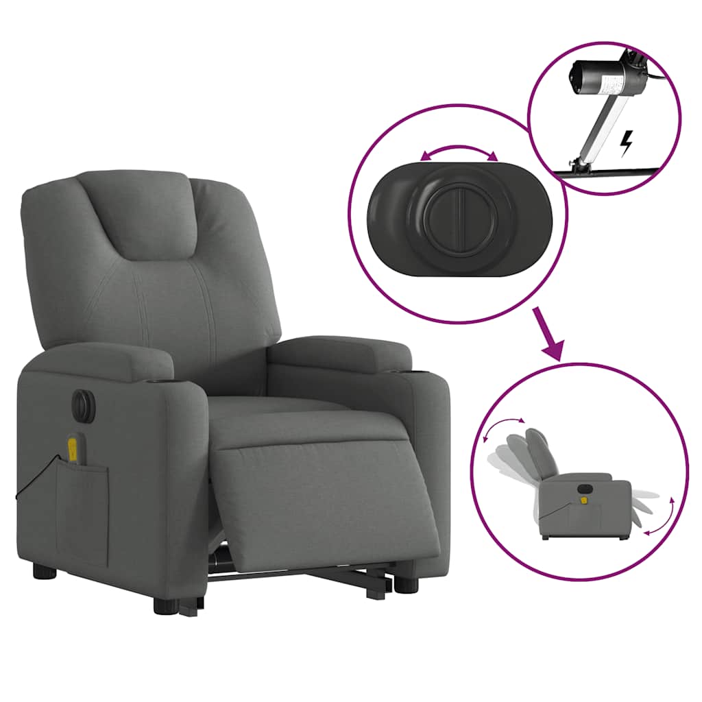 Fauteuil inclinable de massage électrique Gris foncé Tissu - XIOS