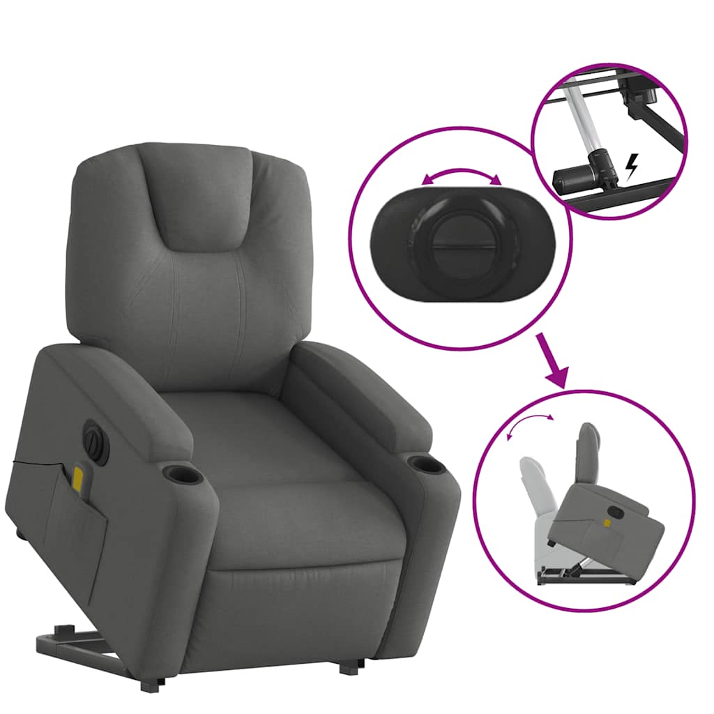 Fauteuil inclinable de massage électrique Gris foncé Tissu - XIOS