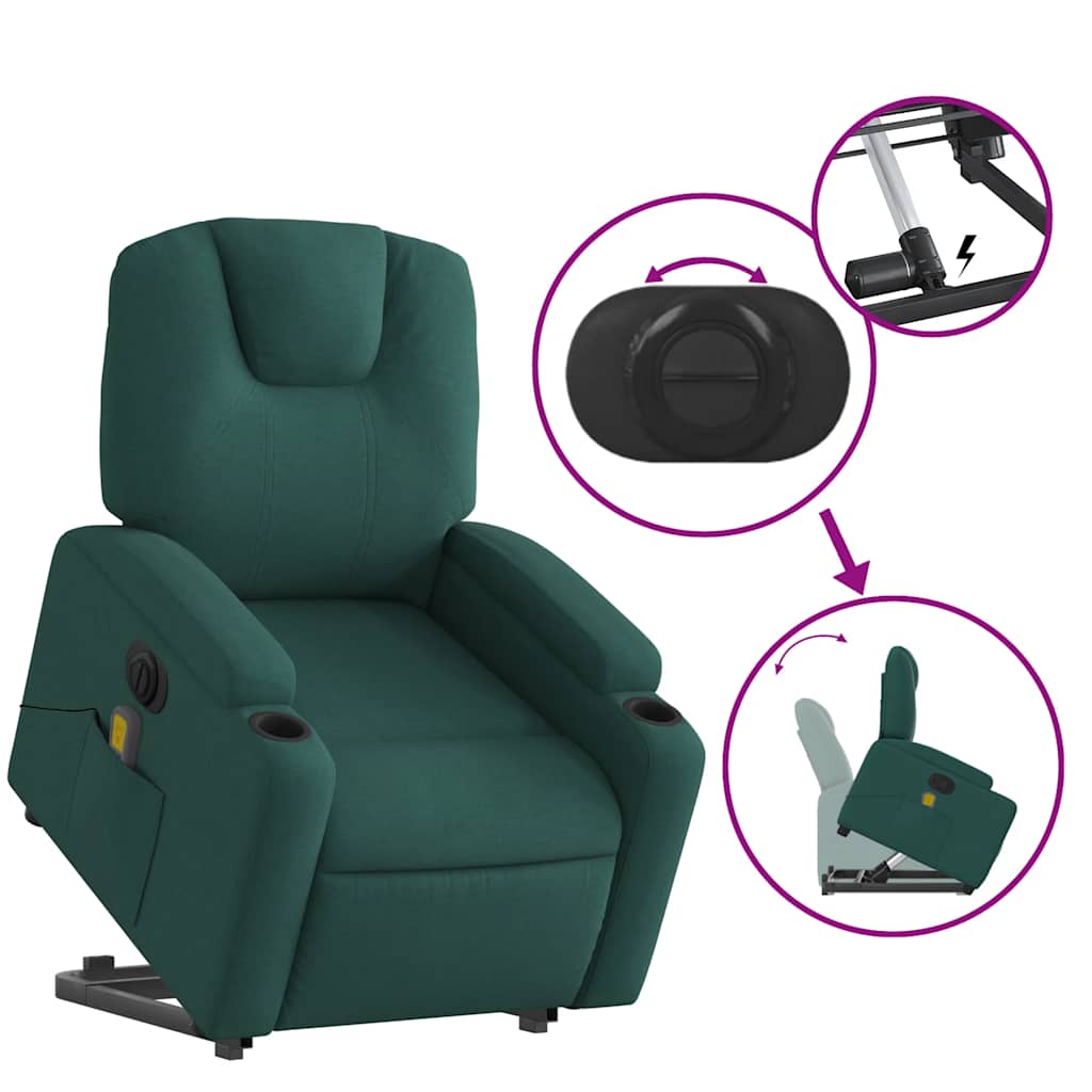 Fauteuil inclinable de massage électrique Vert foncé Tissu