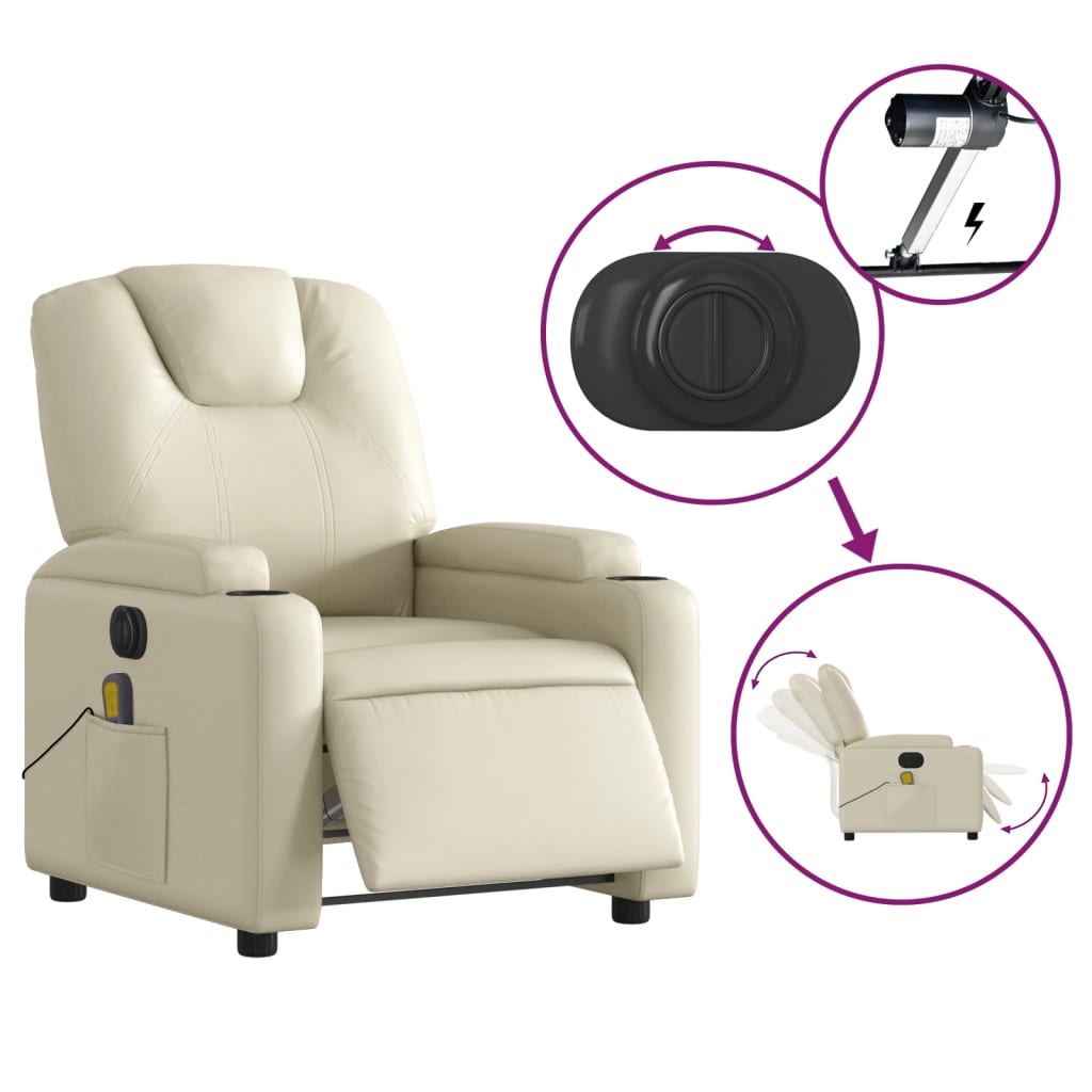 Fauteuil de massage inclinable électrique crème similicuir - XIOS