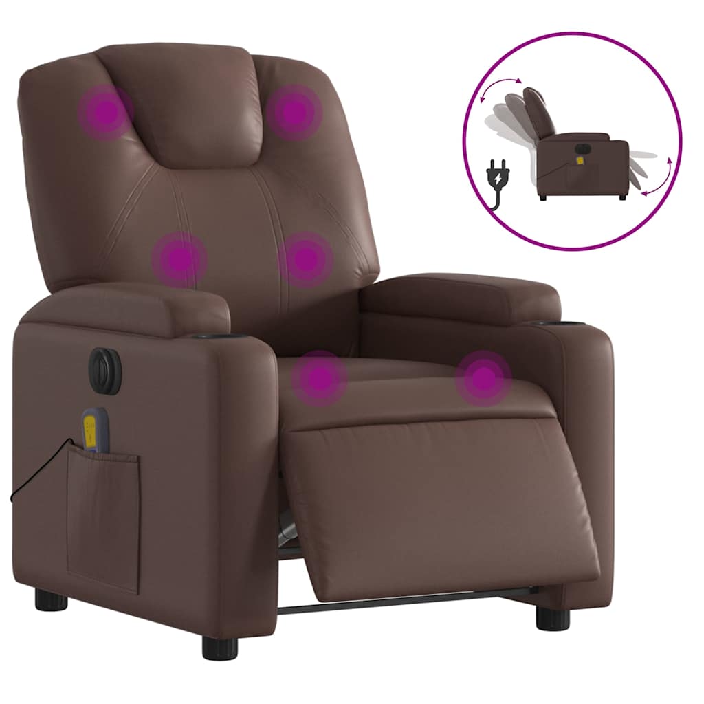 Fauteuil de massage inclinable électrique marron similicuir - XIOS
