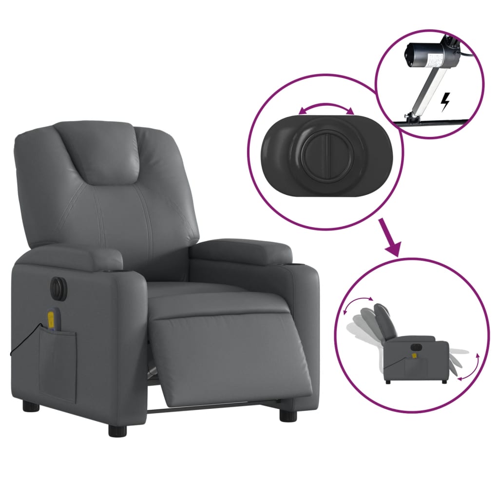 Fauteuil de massage inclinable électrique gris similicuir - XIOS