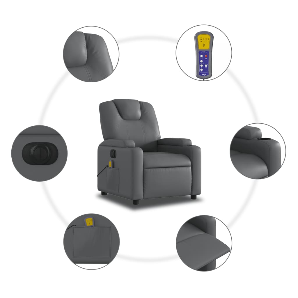 Fauteuil de massage inclinable électrique gris similicuir - XIOS