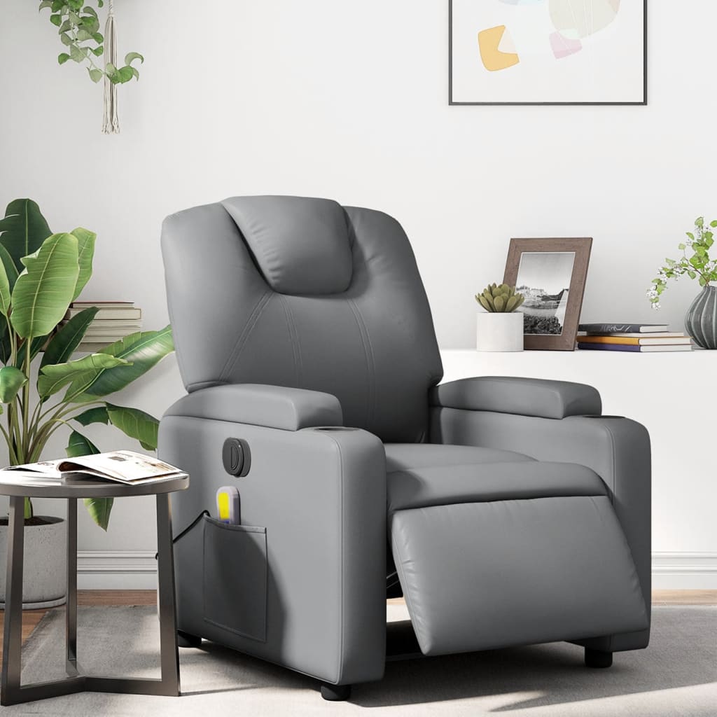 Fauteuil de massage inclinable électrique gris similicuir - XIOS