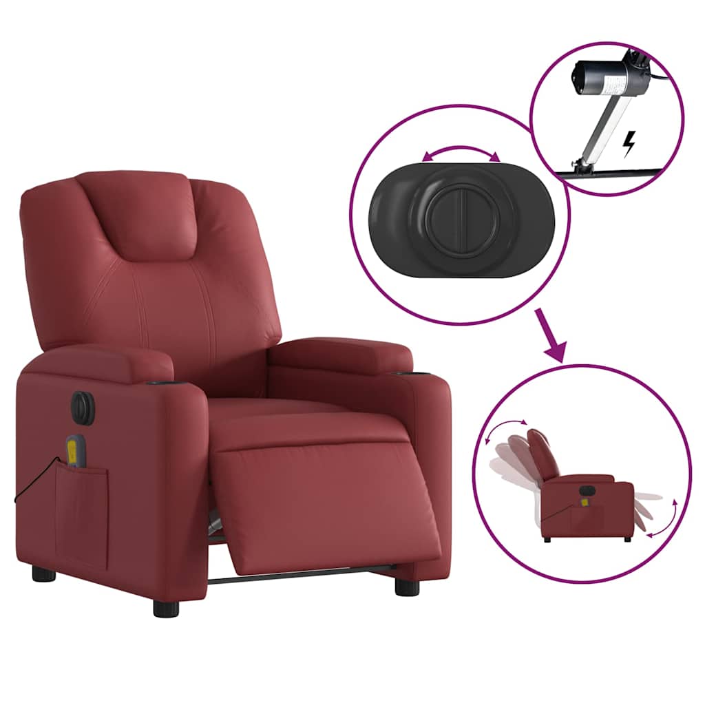 Fauteuil de massage inclinable électrique rouge bordeaux - XIOS