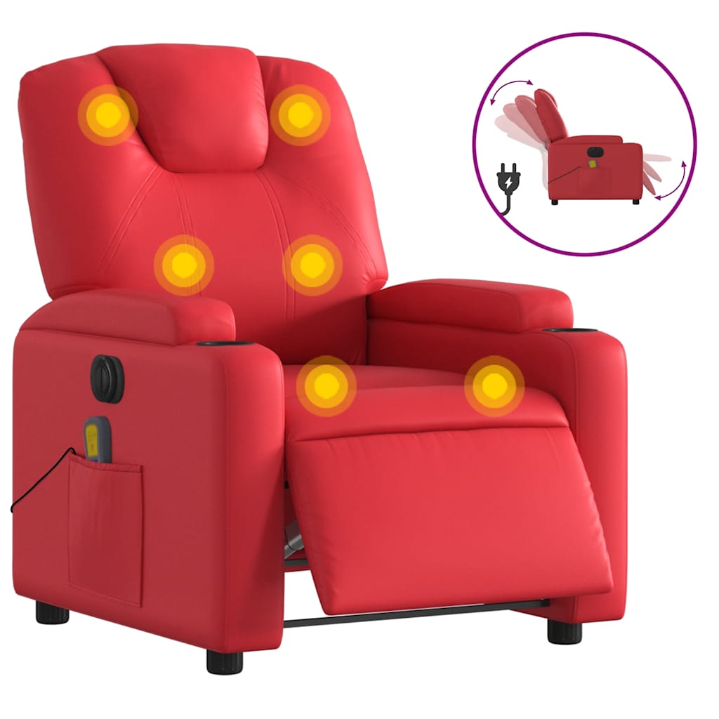 Fauteuil de massage inclinable électrique rouge similicuir - XIOS