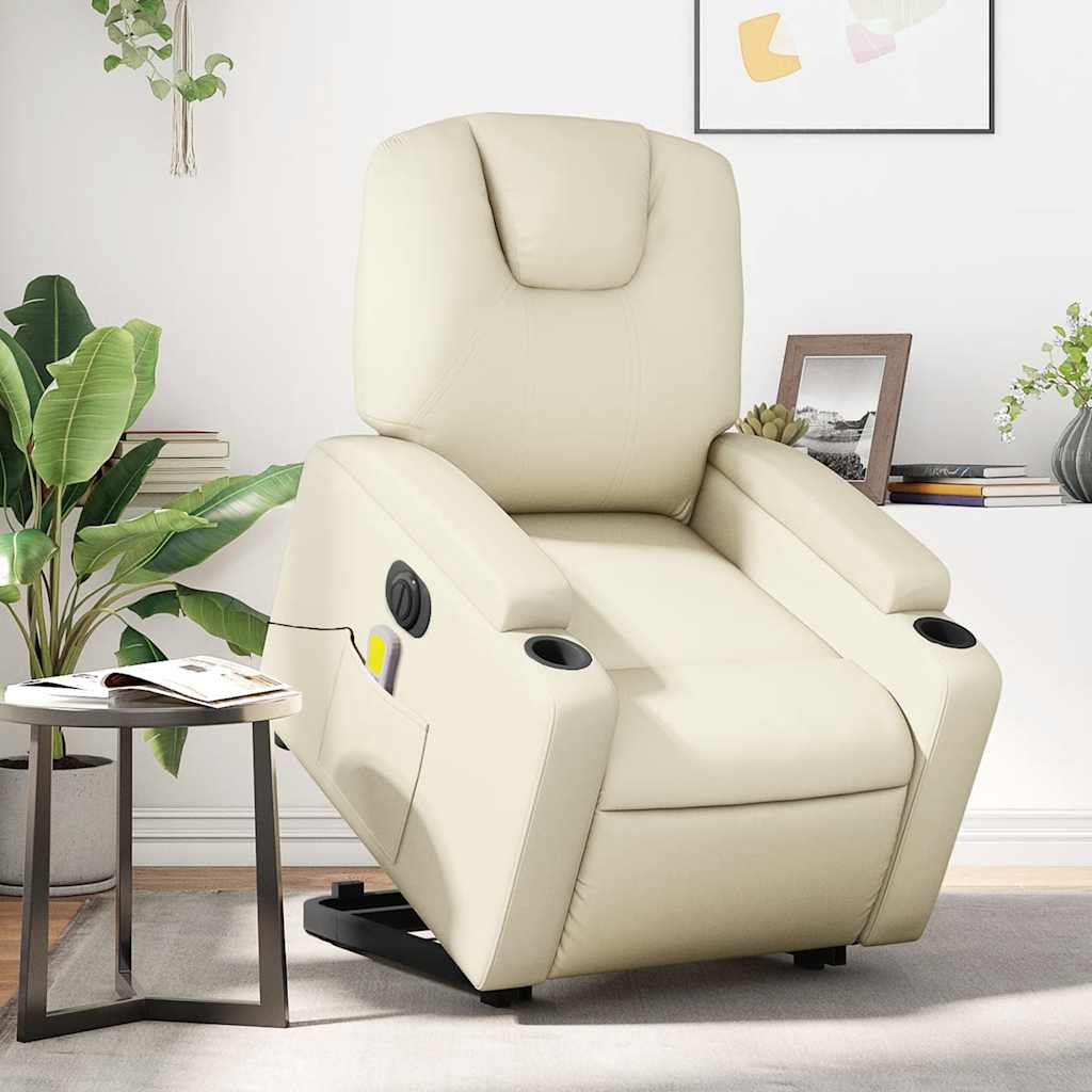 Fauteuil inclinable de massage électrique crème similicuir